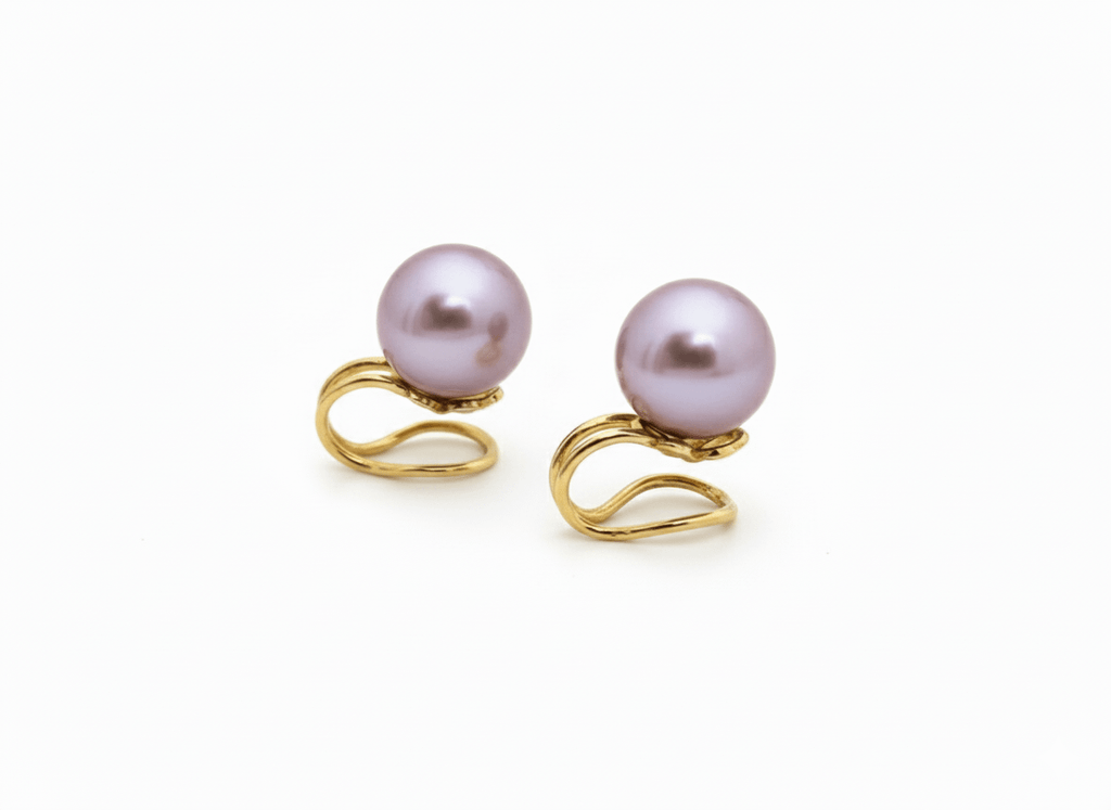 Bông tai Kẹp Ngọc trai Lavender Freshwater Cultured Pearl Clip-onEarrings in 14K Yellow Gold by AME Jewellery
