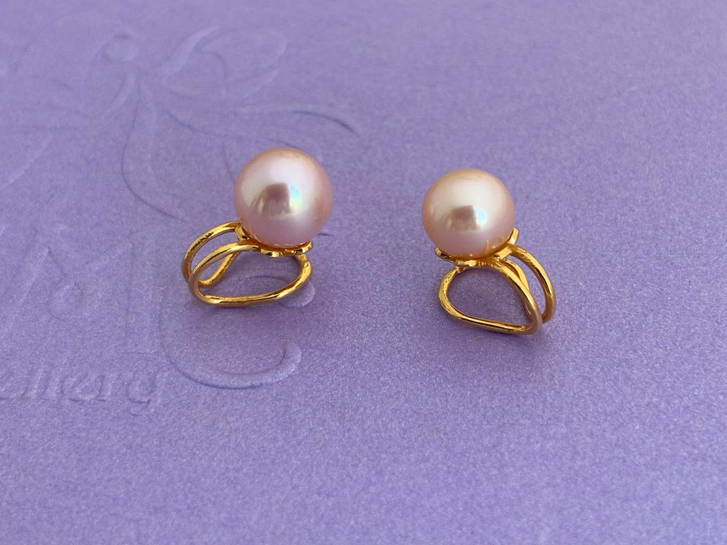 Bông tai Kẹp Ngọc trai Lavender Freshwater Cultured Pearl Clip-onEarrings in 14K Yellow Gold by AME Jewellery