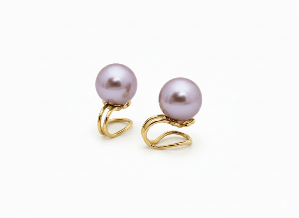 Bông tai Kẹp Ngọc trai Lavender Freshwater Cultured Pearl Clip-onEarrings in 14K Yellow Gold by AME Jewellery