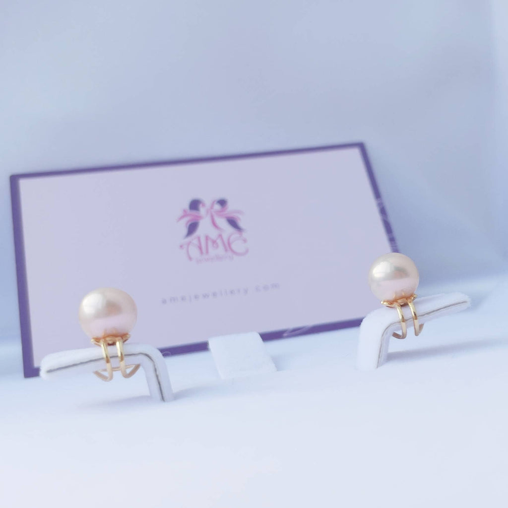 Bông tai Kẹp Ngọc trai Lavender Freshwater Cultured Pearl Clip-onEarrings in 14K Yellow Gold | AME Jewellery