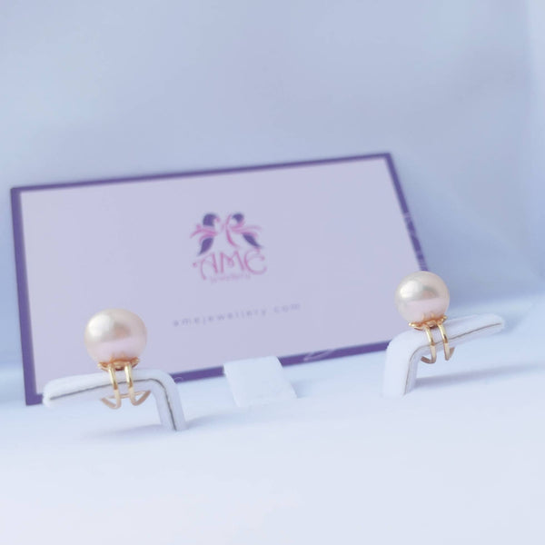 Bông tai Kẹp Ngọc trai Lavender Freshwater Cultured Pearl Clip-onEarrings in 14K Yellow Gold by AME Jewellery