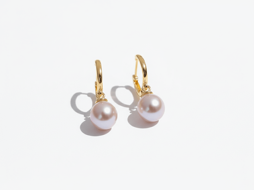 Bông tai Vàng Ngọc trai màu Lavender Freshwater Pearl Horseshoe Hoop Earrings in 14K Yellow Gold by AME Jewellery