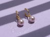Bông tai Vàng Ngọc trai màu Lavender Freshwater Pearl Horseshoe Hoop Earrings in 14K Yellow Gold by AME Jewellery