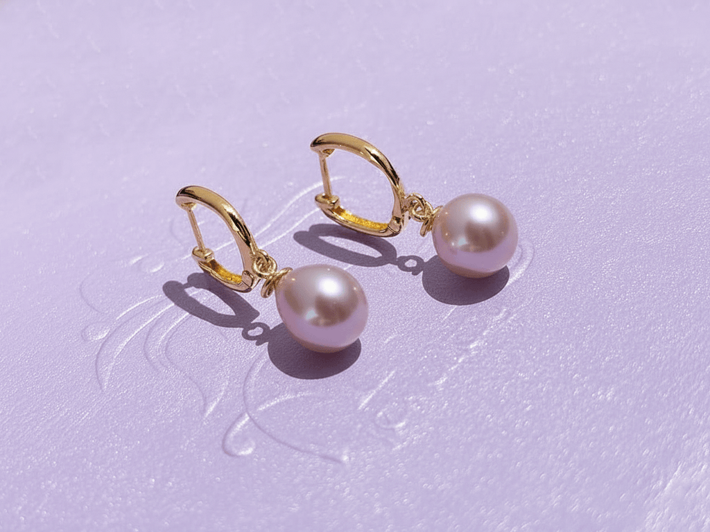 Bông tai Vàng Ngọc trai màu Lavender Freshwater Pearl Horseshoe Hoop Earrings in 14K Yellow Gold by AME Jewellery
