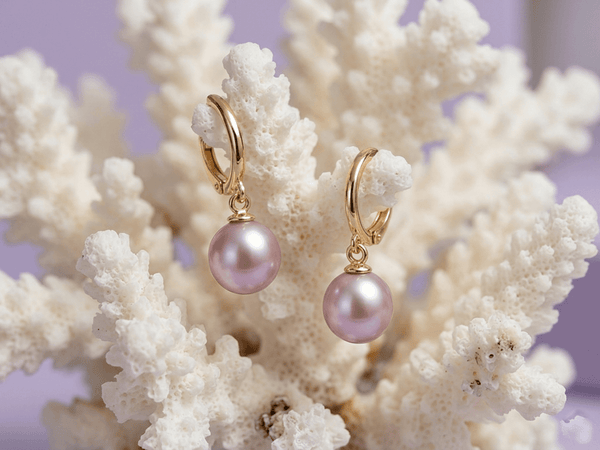 Bông tai Vàng Ngọc trai Lavender Freshwater Pearl Horseshoe Hoop Earrings in 14K Yellow Gold by AME Jewellery