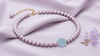 Lavender Freshwater Pearl Strand Necklace with Aquamarine Rose in 14K Yellow Gold - AME Jewellery