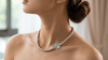 Lavender Freshwater Pearl Strand Necklace with Aquamarine Rose in 14K Yellow Gold - AME Jewellery