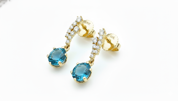 Bông tai Vàng Đá quý tự nhiên London Blue Topaz Earrings in 14K Yellow Gold by AME Jewellery