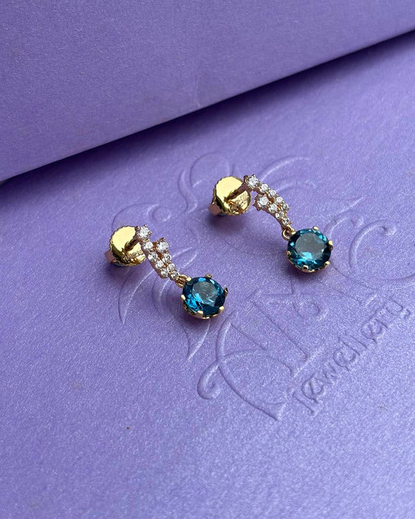 Bông tai Vàng Đá quý tự nhiên London Blue Topaz Earrings in 14K Yellow Gold by AME Jewellery