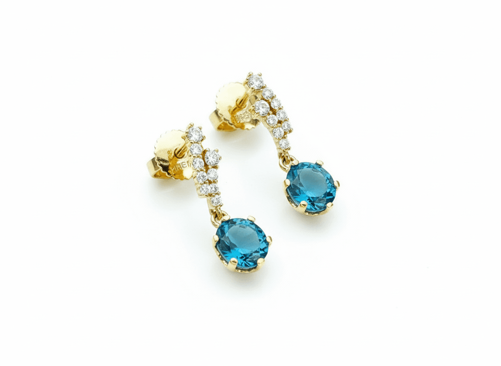Bông tai Vàng Đá quý tự nhiên London Blue Topaz Earrings in 14K Yellow Gold by AME Jewellery