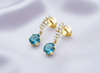 Bông tai Vàng Đá quý tự nhiên London Blue Topaz Earrings in 14K Yellow Gold by AME Jewellery