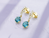 Bông tai Vàng Đá quý tự nhiên London Blue Topaz Earrings in 14K Yellow Gold by AME Jewellery