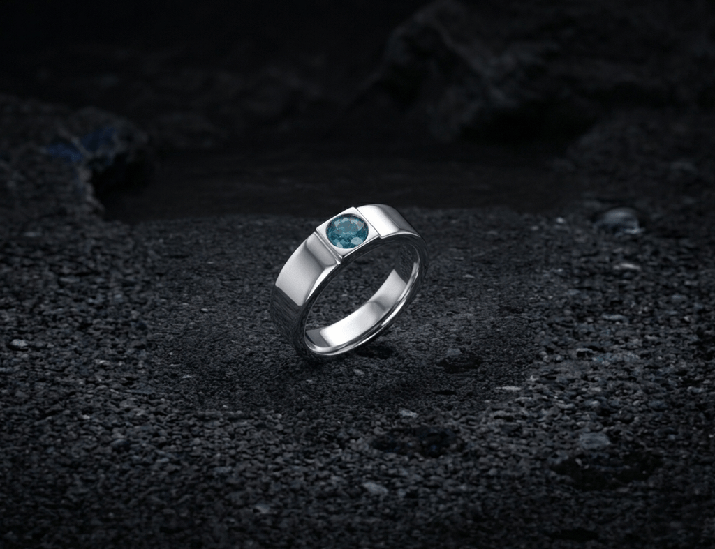 Nhẫn Đá quý tự nhiên Natural London Blue Topaz Men's Ring in Sterling Silver by AME Jewellery