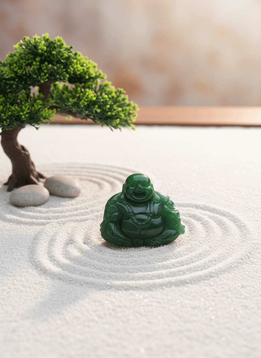 Mặt dây Vàng Phật Di Lặc Cẩm thạch Burmese Jadeite Jade Maitreya Buddha Pendant in 14K Yellow Gold by AME Jewellery