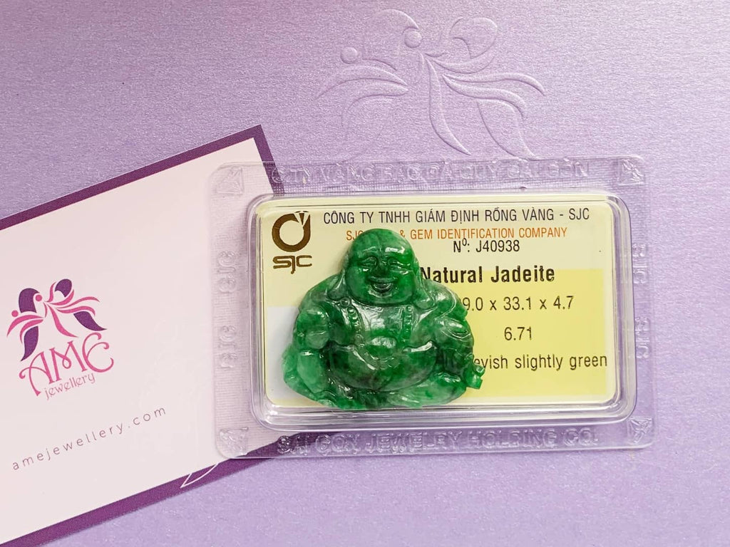 Burmese Jadeite Jade carved Maitreya Buddha | AME Jewellery