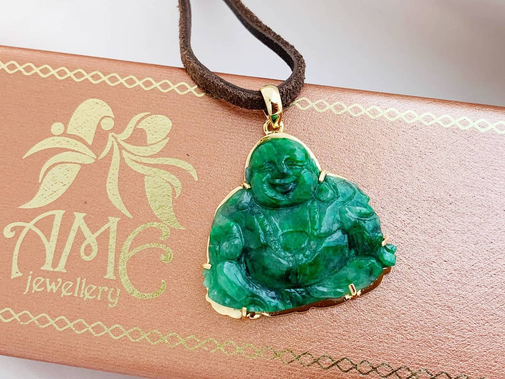 Mặt dây Vàng 14K Phật Di Lặc Cẩm thạch Jadeite Jade | AME Jewellery