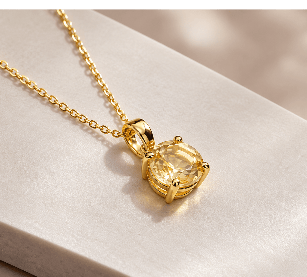 Mặt dây chuyền vàng 14K đá quý tự nhiên citrine 7mm - AME Jewellery