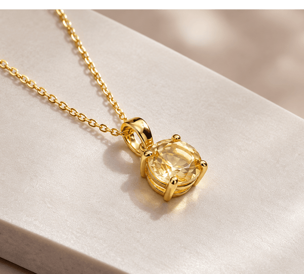 Mặt dây chuyền vàng 14K đá quý tự nhiên citrine 7mm - AME Jewellery