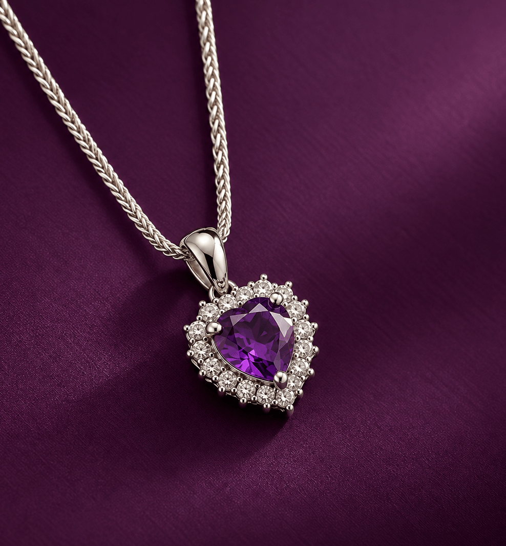 mặt dây chuyền bạc cao cấp đá quý tự nhiên amethyst heart-cut - AME Jewellery