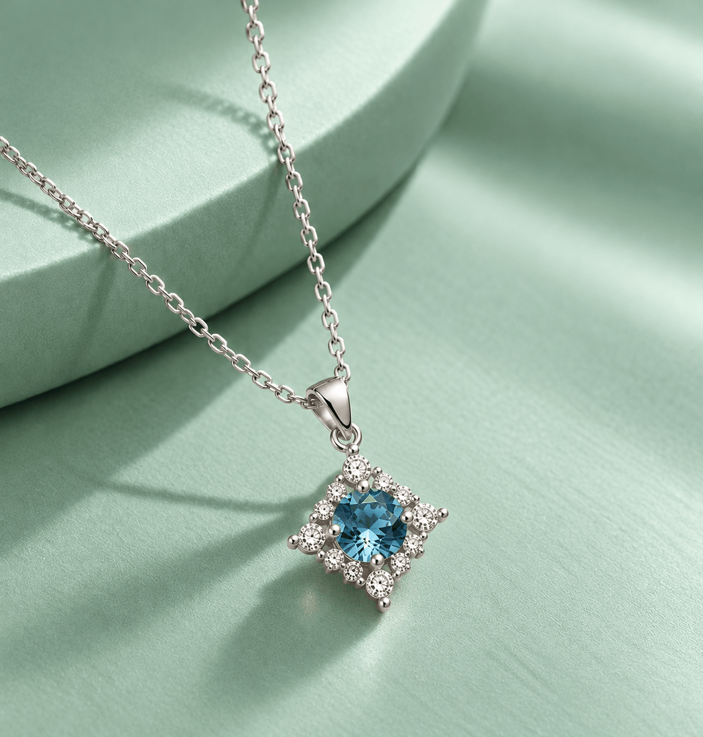 Mặt dây chuyền đá quý tự nhiên Blue topaz 5mm - AME Jewellery