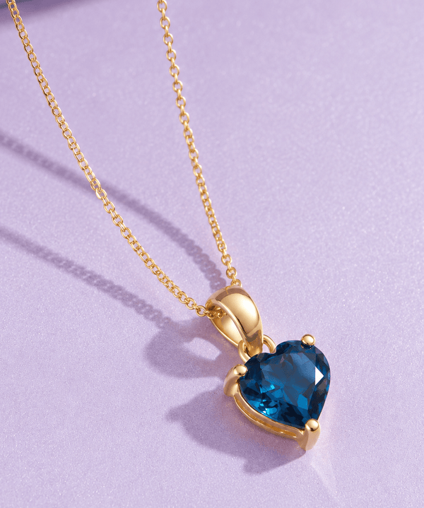 Mặt dây chuyền vàng 14K đá quý tự nhiên London Blue Topaz trái tim 7mm - AME Jewellery