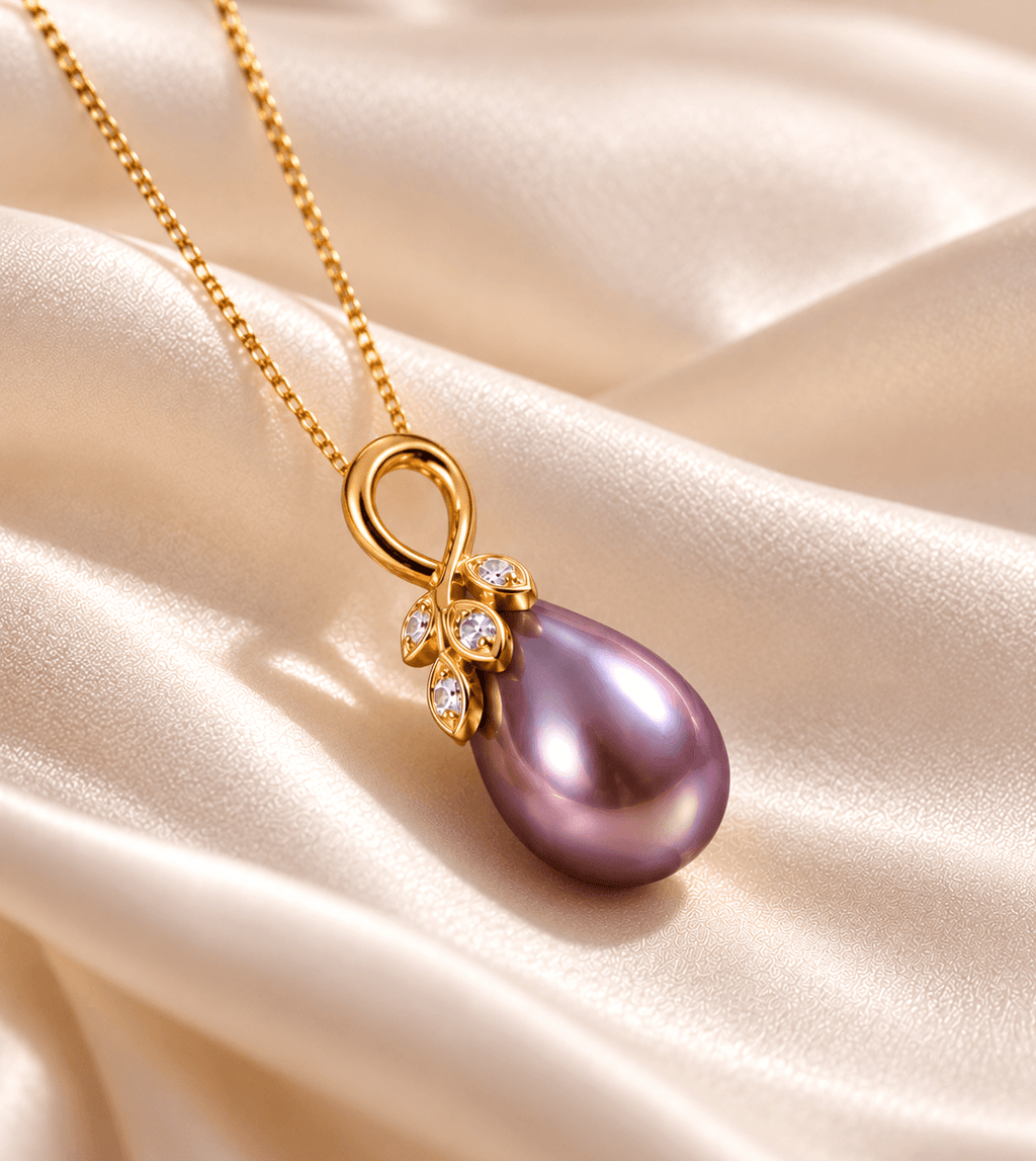 Mặt dây chuyền ngọc trai nuôi nước ngọt giọt màu tím hoa cà đầy lãng manmạn - AME Jewellery