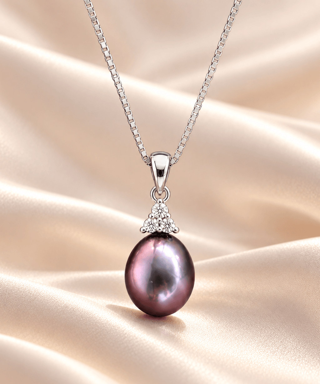 Mặt dây chuyền Ngọc trai nước ngọt giọt màu tím hoa cà - AME Jewellery