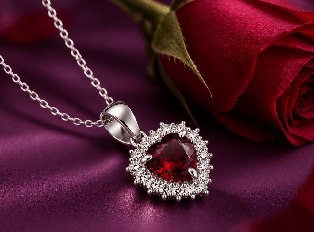 mặt dây chuyền bạc cao cấp đá quý tự nhiên garnet trái tim đỏ - AME Jewellery