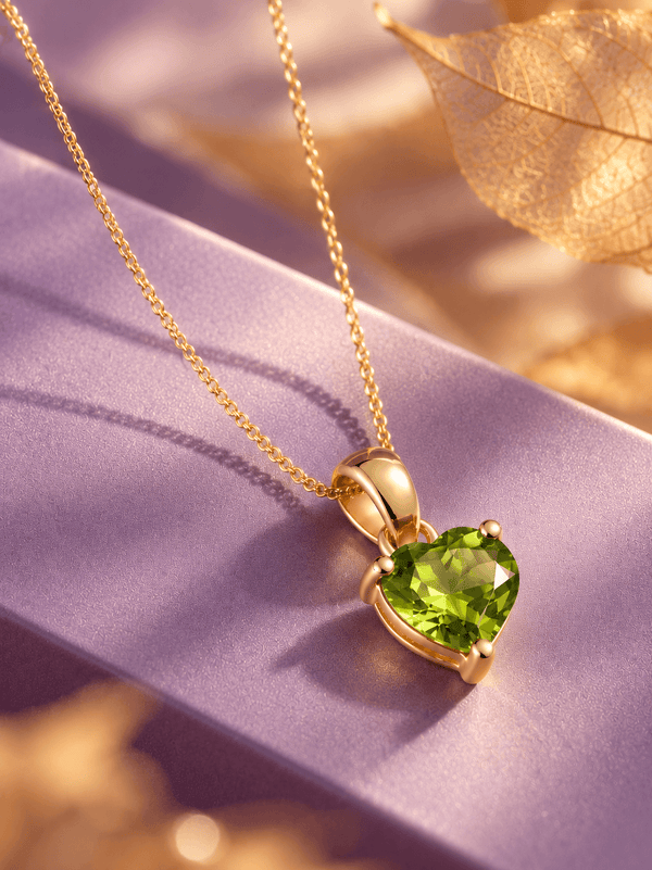 mặt dây chuyền vàng 14K đá quý tự nhiên heart-cut peridot - AME Jewellery