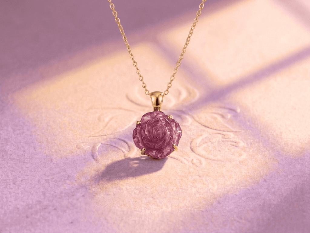 Mặt dây chuyền Vàng 14K Đá quý tự nhiên Ruby Hoa hồng
