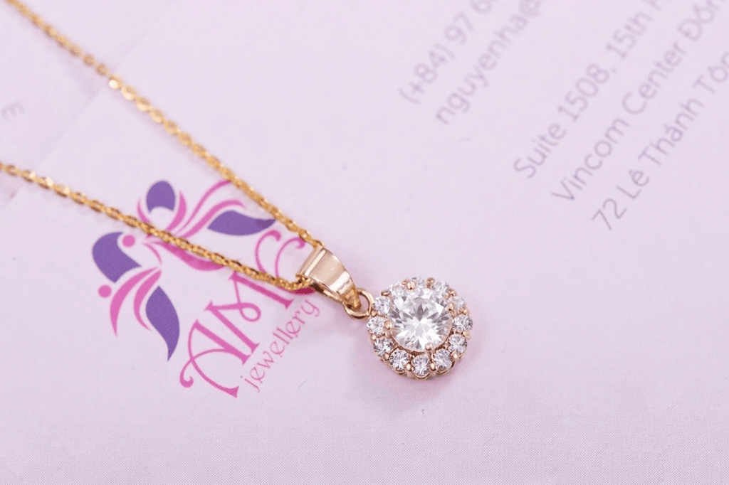 Mặt dây chuyền Vàng 14K Đá quý tự nhiên Blue trắng - AME Jewellery