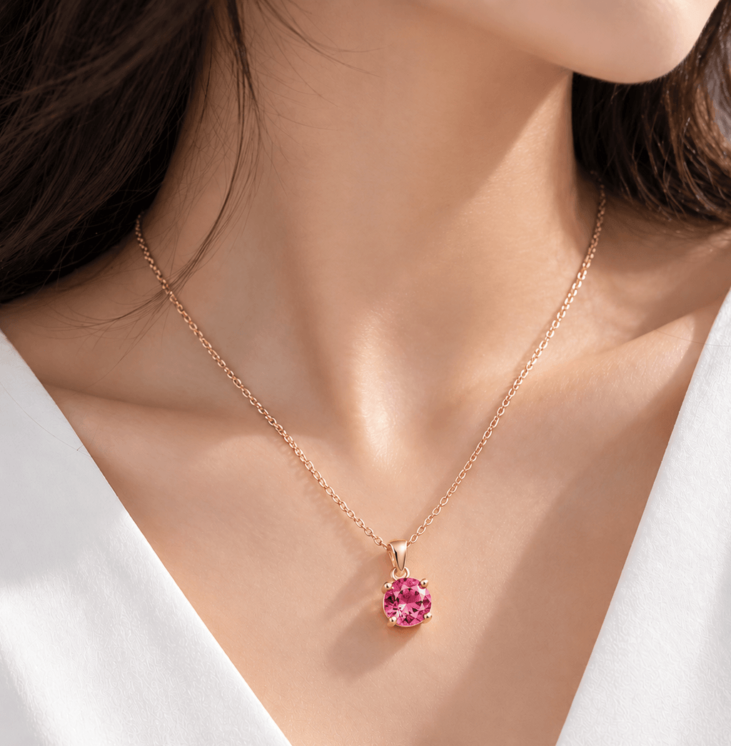 mặt dây chuyền vàng 14K đá quý tự nhiên Pink tourmaline - AME Jewellery