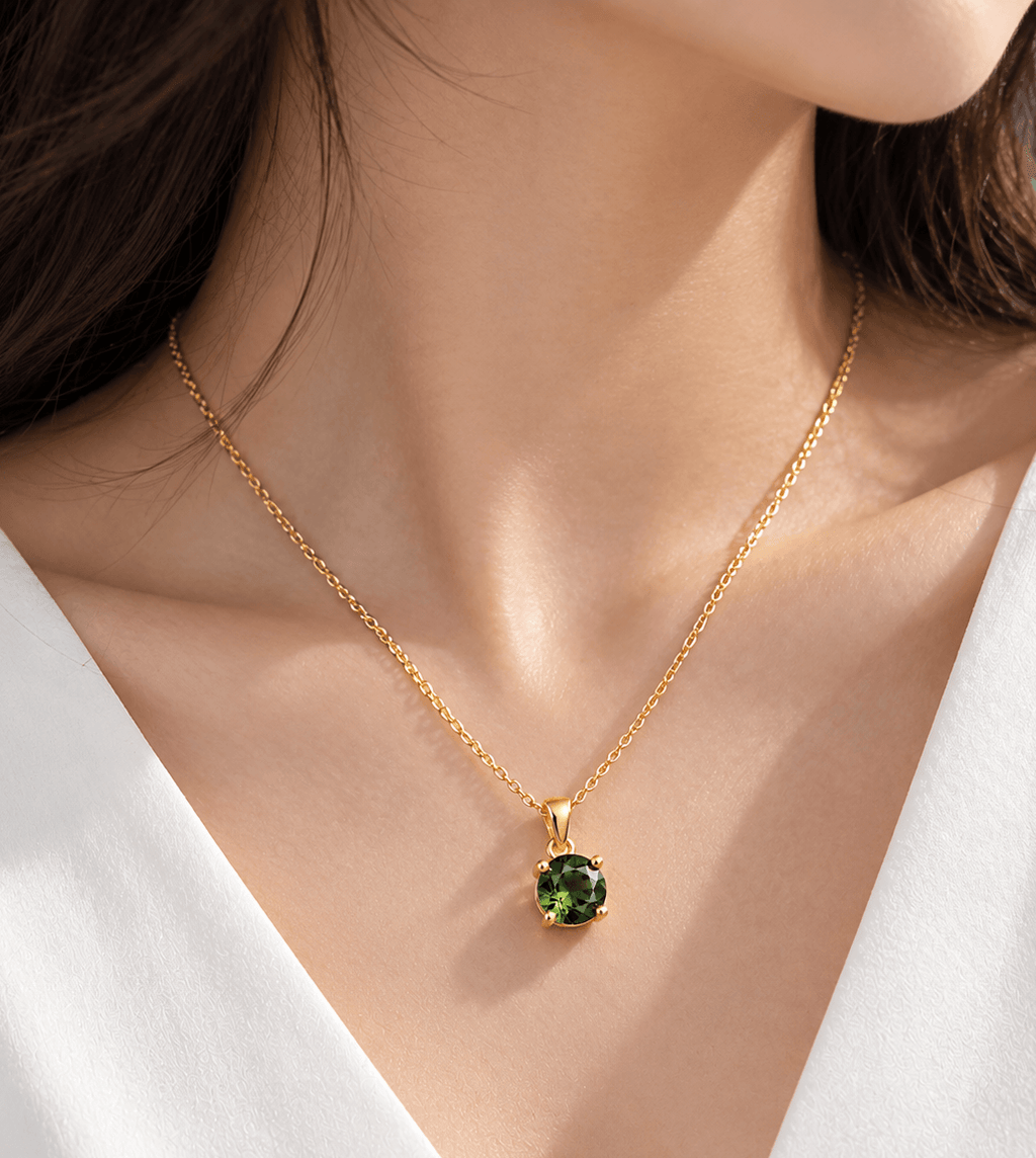 mặt dây chuyền vàng 14K đá quý tự nhiên Green tourmaline 6mm - AME jewellery