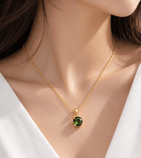 mặt dây chuyền vàng 14K đá quý tự nhiên Green tourmaline 6mm - AME jewellery