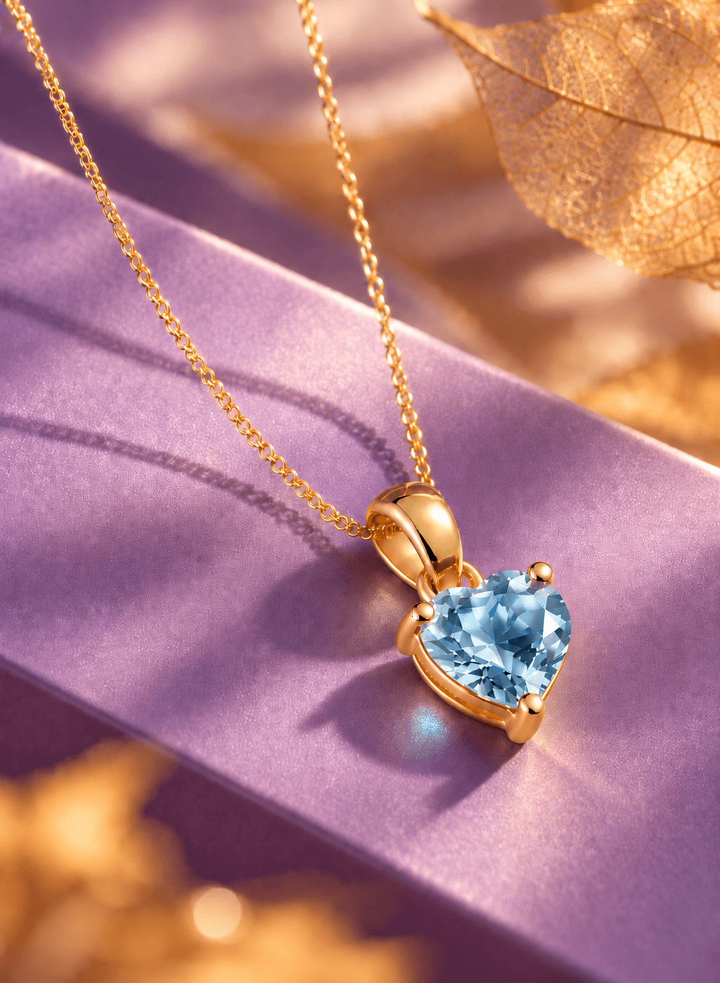 mặt dây chuyền vàng 14K đá quý tự nhiên heart-cut blue topaz 7mm - AME Jewellery