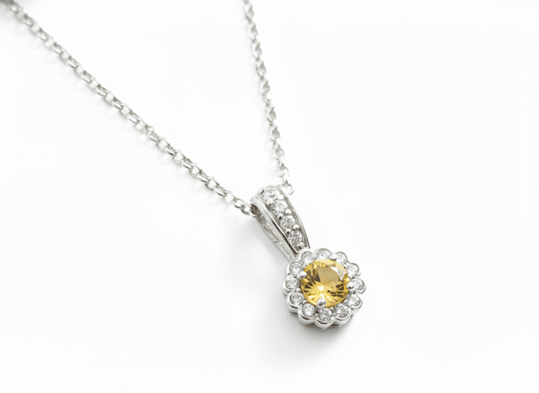 Mặt dây Đá quý tự nhiên Citrine Halo Pendant in Sterling Silver by AME Jewellery