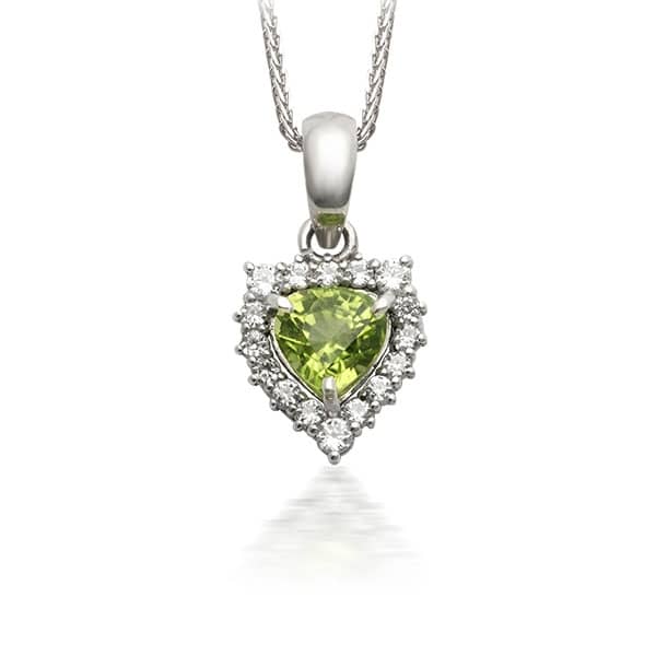 Mặt dây chuyền Đá quý tự nhiên Heart-cut Peridot Halo Pendant Necklace in Sterling Silver by AME Jewellery