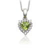 Mặt dây chuyền Đá quý tự nhiên Heart-cut Peridot Halo Pendant Necklace in Sterling Silver by AME Jewellery