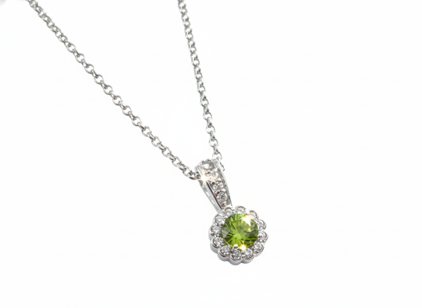 Mặt dây chuyền Đá quý tự nhiên Peridot Halo Pendant Necklace in Sterling Silver by AME Jewellery