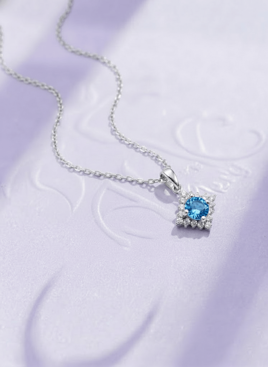 Mặt dây chuyền Đá quý tự nhiên Blue Topaz Pendant Necklace in Sterling Silver by AME Jewellery