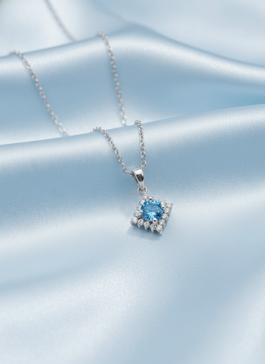 Mặt dây chuyền Đá quý tự nhiên Blue Topaz Pendant Necklace in Sterling Silver by AME Jewellery