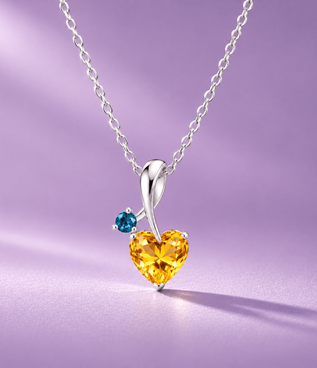 Mặt dây chuyền bạc cao cấp đá quý tự nhiên Citrine tim và London Blue Topaz - AME Jewellery