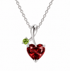 Mặt dây chuyền bạc cao cấp đá quý tự nhiên Red garnet tim 7mm và peridot - AME Jewellery