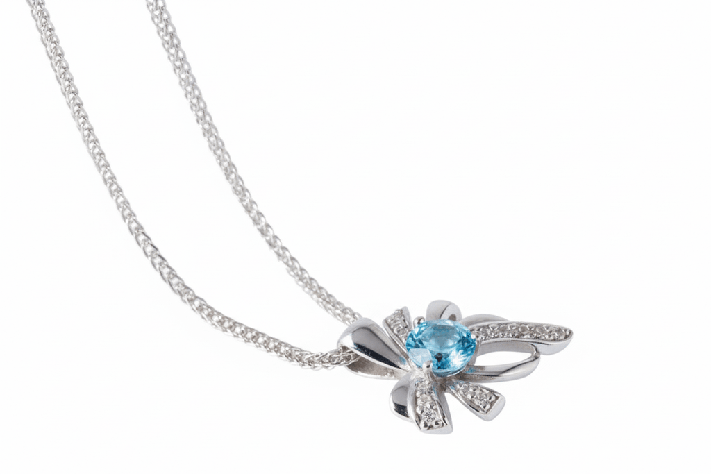 Mặt dây Đá quý tự nhiên Blue Topaz Bow Pendant Necklace in Sterling Silver by AME Jewellery