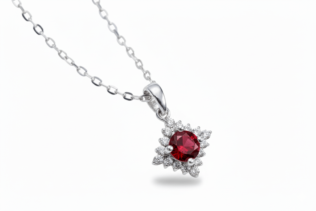 Mặt dây Đá quý thiên nhiên Red Garnet Pendant in Sterling Silver by AME Jewellery