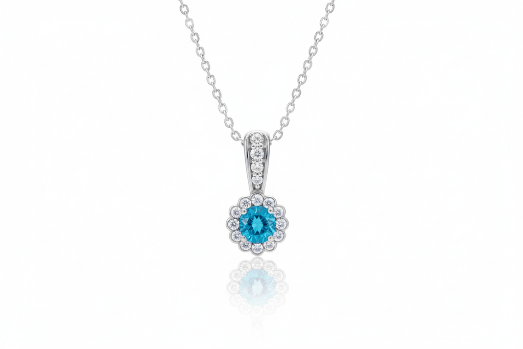 Mặt dây Đá quý tự nhiên Blue Topaz Halo Pendant Necklace in Sterling Silver by AME Jewellery