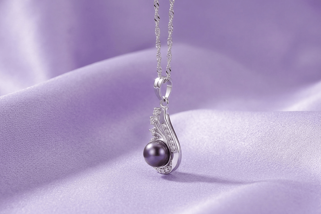 Aubergine Freshwater Cultured Pearl Pendant Necklace in Sterling Silver by AME Jewellery. Pearl is the birthstone for June and the gemstone for the 3rd and 30th wedding 