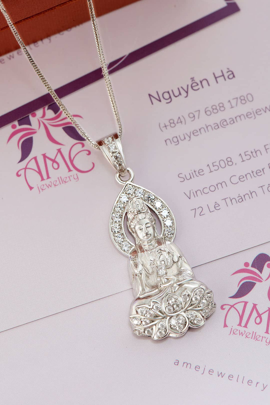 Mặt dây Phật Bà Quan Âm | Guanyin Buddha Pendant Necklace in Sterling Silver by AME Jewellery