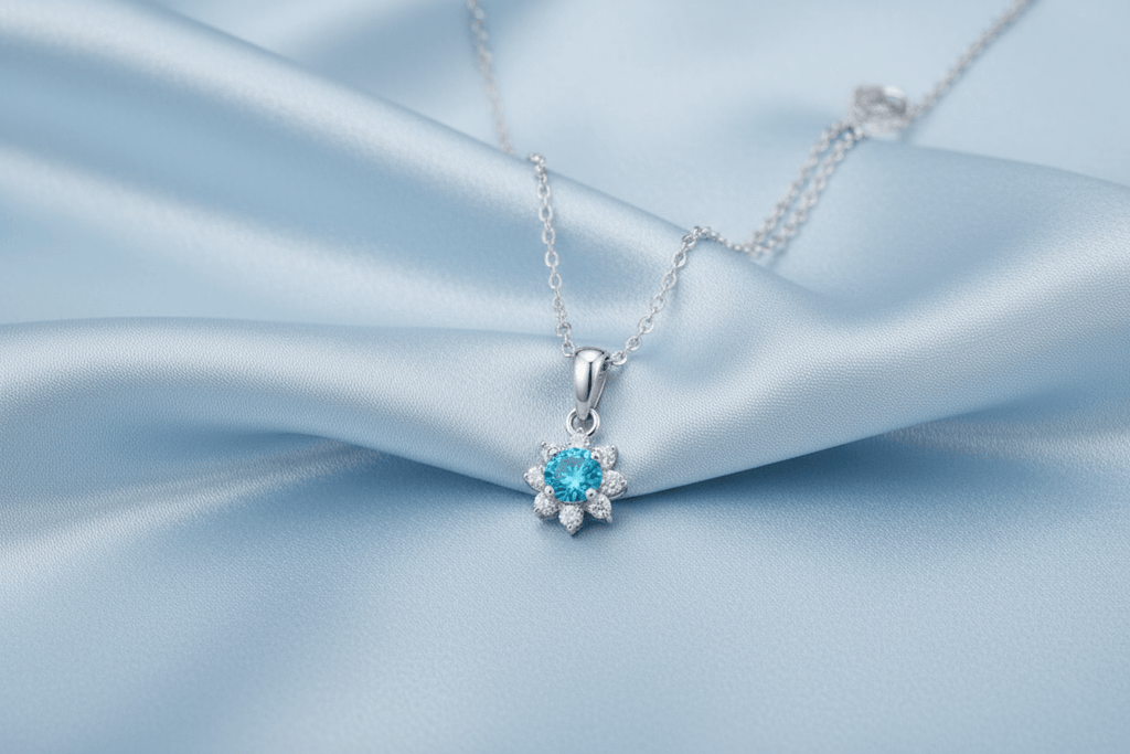 Mặt dây Đá quý tự nhiên Blue Topaz Pendant Necklace in Sterling Silver by AME Jewellery