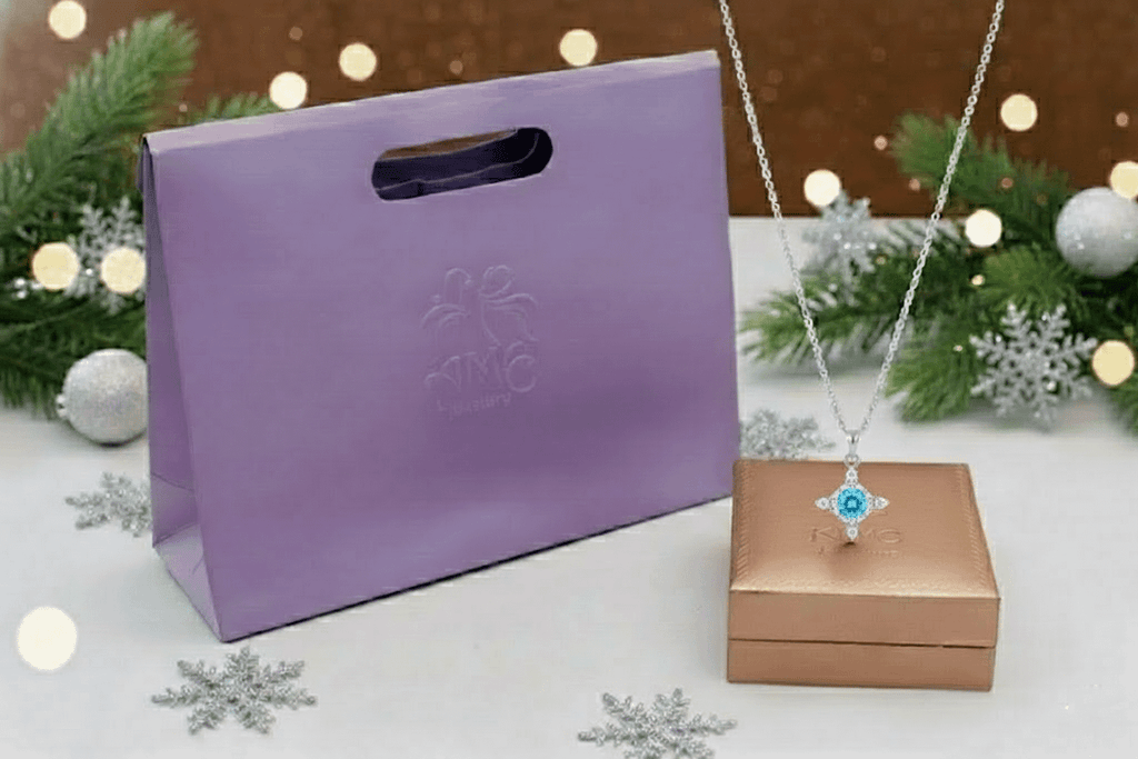 Mặt dây Đá quý tự nhiên Blue Topaz Pendant Necklace in Sterling Silver by AME Jewellery